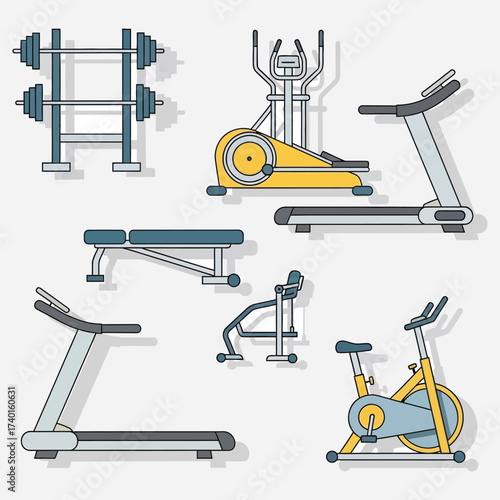 Vector Illustration of Gym Equipment for Fitness and Exercise
