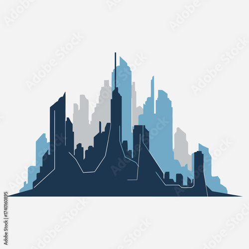 Dynamic multi-layered urban skyline illustration capturing the essence of modern architectural progress and metropolitan development, showcasing a vibrant city profile