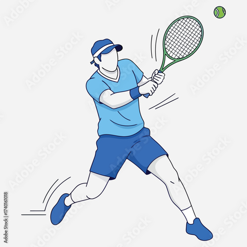 Tennis Player in Action Vector Illustration of a Tennis Game with a Racket and Ball