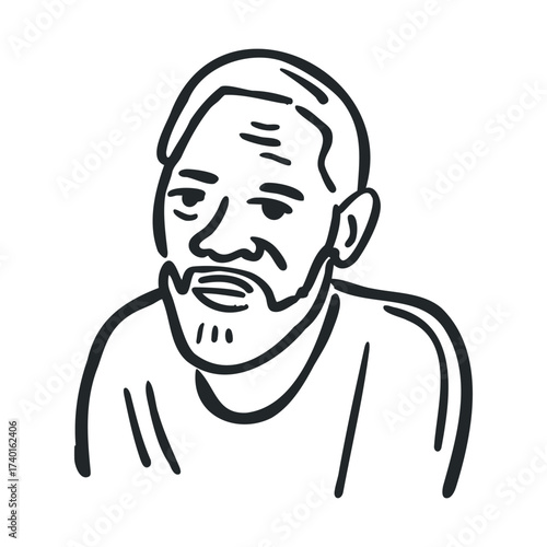 Line drawing of mature caucasian male with beard and short hair