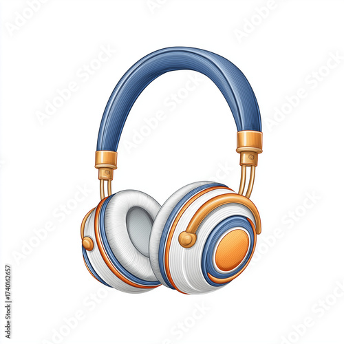 Playful cartoon headphones with rounded design in blue and orange  