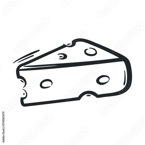Hand-drawn cheese slice sketch with holes on white background