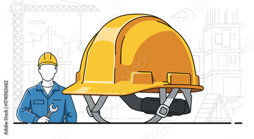Yellow safety hard hat, construction site. SVG vector illustration isolated on transparent background.