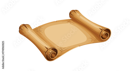 Vintage blank rolled parchment scroll, old paper document, vector illustration svg isolated.