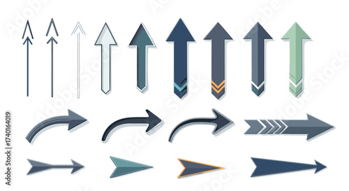 Vector arrows set for navigation, UI, web design, various directions, versatile SVG, isolated transparent background.