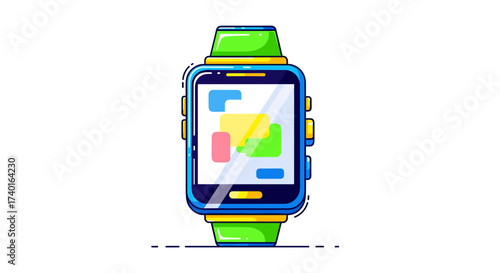 Modern colorful digital smartwatch with vibrant apps on screen, vector illustration on transparent background.