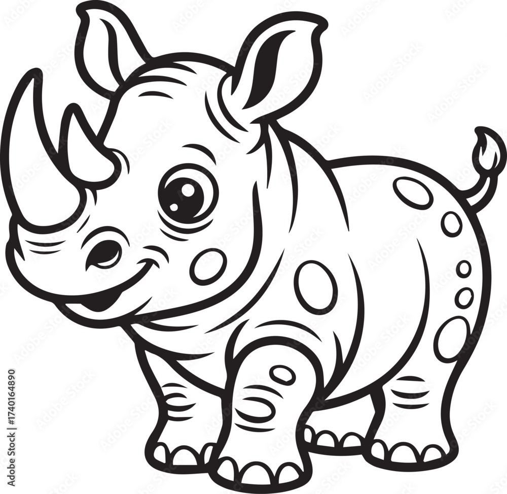 Fototapeta premium Cute Baby Rhino Coloring Page SVG | Kawaii Cartoon Animal Clipart Outline