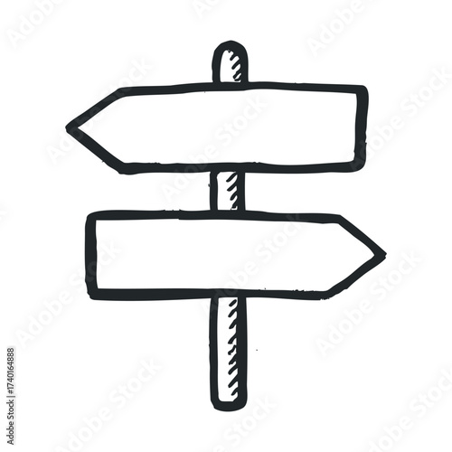 Hand-drawn directional signpost icon with blank arrows for navigation
