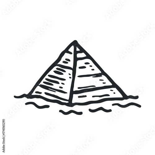 Black and white sketch of an ancient egyptian pyramid icon