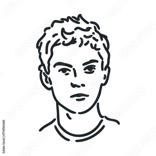 Hand-drawn portrait sketch of young caucasian male with short hair