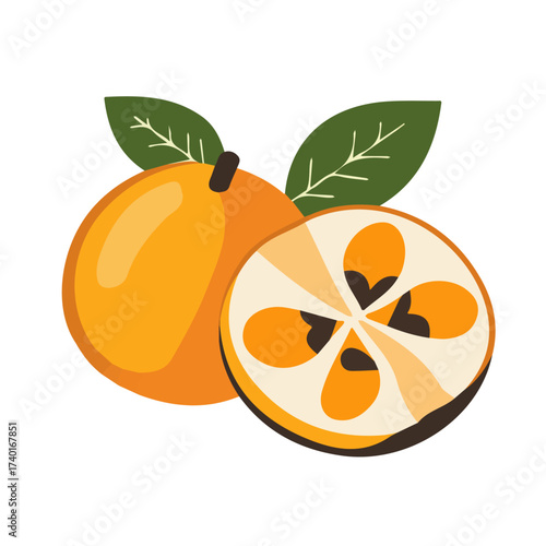 A Minimalistic 2D flat icon featuring a sliced medlar set, clean vector design, simple illustration style, isolated on a white background, and modern element in vector and EPS format. simple icon