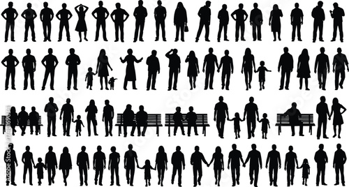 silhouette, human, people, vector, family, interaction, pose, communication, emotion, group, child, adult, design, black, white