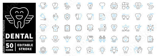 Dental care icons set. editable line icons, outline, oral health symbols