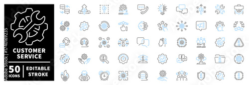 Customer service icons set. editable line icons for communication and support
