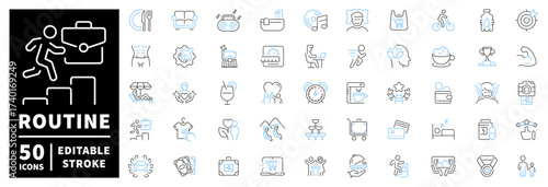 Routine lifestyle icons set. editable line icons, linear, daily activity symbols