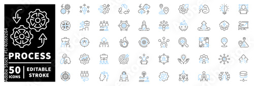 Process icons set. editable line icons, customizable, workflow and productivity tools