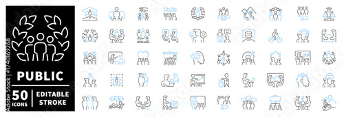Public icons set. editable line icons. outline, stroke, community, and society symbols