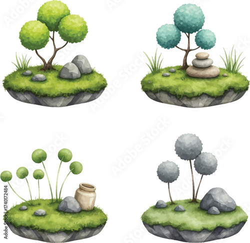 Floating Islands with Trees and Stones
