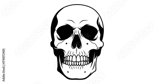 Bold skull artwork for edgy fashion apparel designs and tattoo artistry, perfect for Halloween promotions or rock band branding, conveying a sense of rebellion and dark humor, vector art
