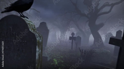 Wallpaper Mural Crow Perches on Tombstone Spooky Graveyard at Night

 Torontodigital.ca