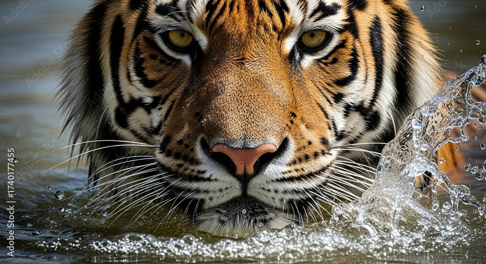 Fototapeta premium Powerful Tiger Emerging From Water With Splash