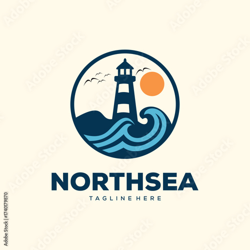 Lighthouse Logo Design Inspiration. North sea vector template.