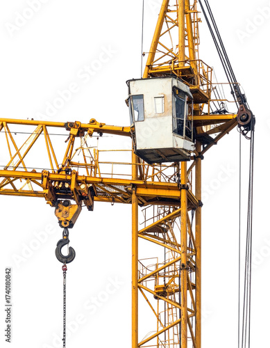 Wallpaper Mural Close-up of a yellow construction crane's tower section.  Complex machinery, including a control cabin, and lifting mechanism, are visible Torontodigital.ca