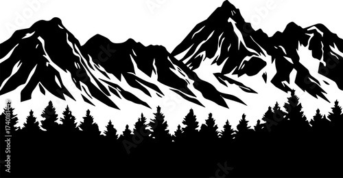 Black Mountain Silhouette in a Circle Frame