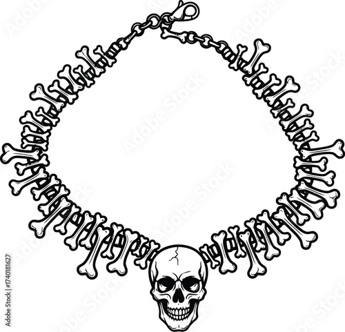 Skull and bones necklace isolated on a white background
