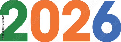 The year two thousand and twenty six displayed in green orange and blue colors