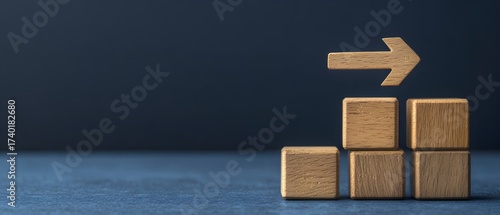 Wooden Blocks Arrow Growth Chart Business Concept