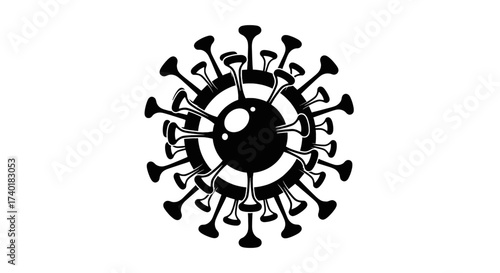Striking black and white abstract virus symbol, representing disease, science, and global health challenges, perfect for medical and educational content.