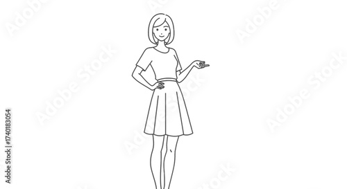 Confident young woman presenting ideas with a friendly gesture, perfect for business, marketing, or lifestyle concepts