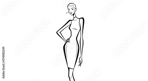 Elegant fashion model showcasing a sleek silhouette in a minimalist, modern line art style, perfect for sophisticated style campaigns and luxury branding.