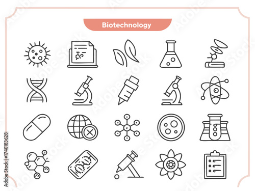 Minimal line icons for biotechnology and life sciences