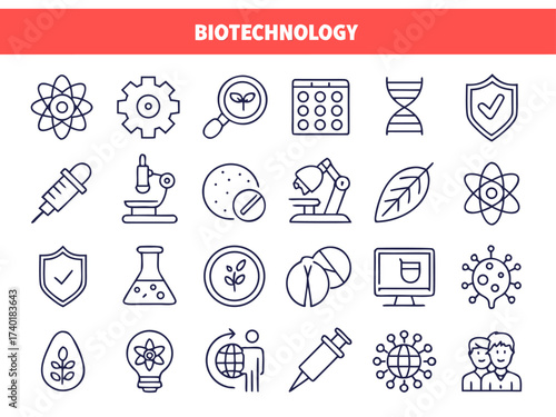 Minimal line icons for biotechnology and science research