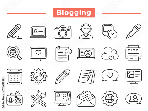 Forty minimal line icons for blogging and content creation