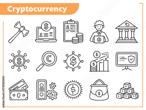 Minimal line icons for cryptocurrency and blockchain themes
