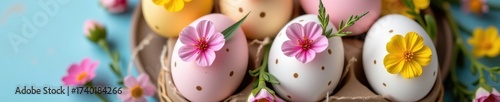 Wallpaper Mural Delicate floral arrangements adorn speckled Easter eggs, creating a vibrant spring display. Pastel colors and natural textures combine for a charming festive s, spring decor, nature, Easter bunny Torontodigital.ca