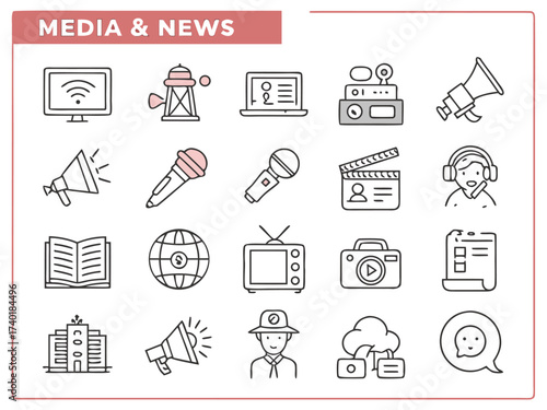 Minimal line icons for media and entertainment applications