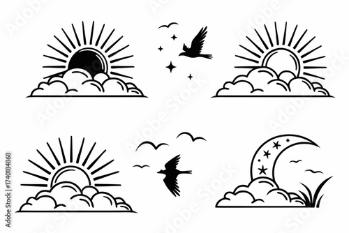 Minimalist radiant twilight cloud icon set