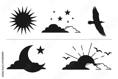 Radiant twilight sky minimalist icon set