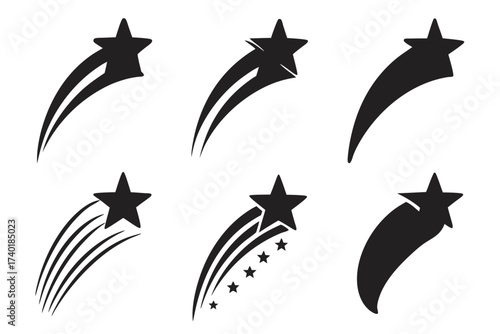 Minimalist shooting star icon set with celestial elements