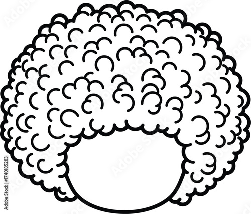 Curly afro hairstyle in black and white line art style