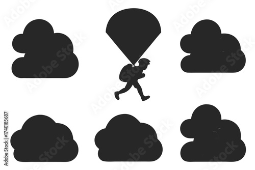 Soft cloud veil minimalist icon set with abstract elements