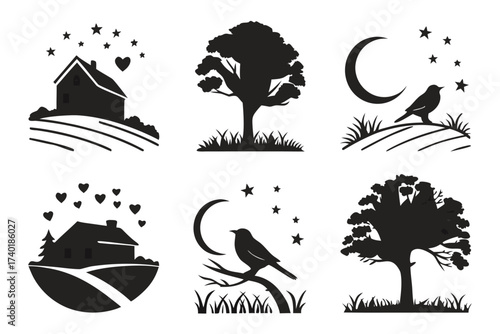 Soft twilight hues minimalist icon set with six unique designs