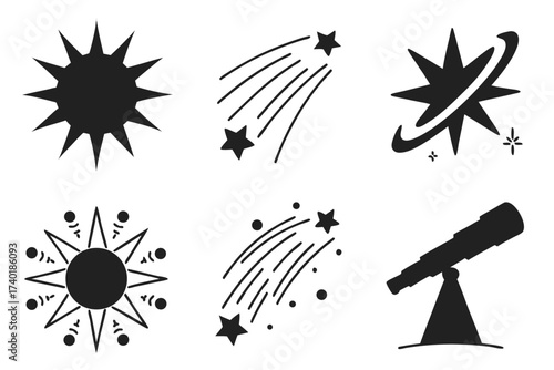 Minimalist solar flare and sky icons set