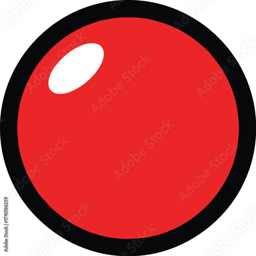 Red clown nose with a black outline on a white background