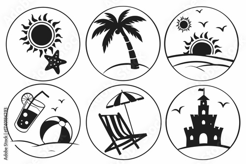 Minimalist sunset bliss icon set with six designs