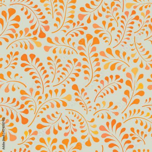 Floral seamless pattern. Branch with leaves ornamental fall texture. Flourish nature autumn garden textured background
